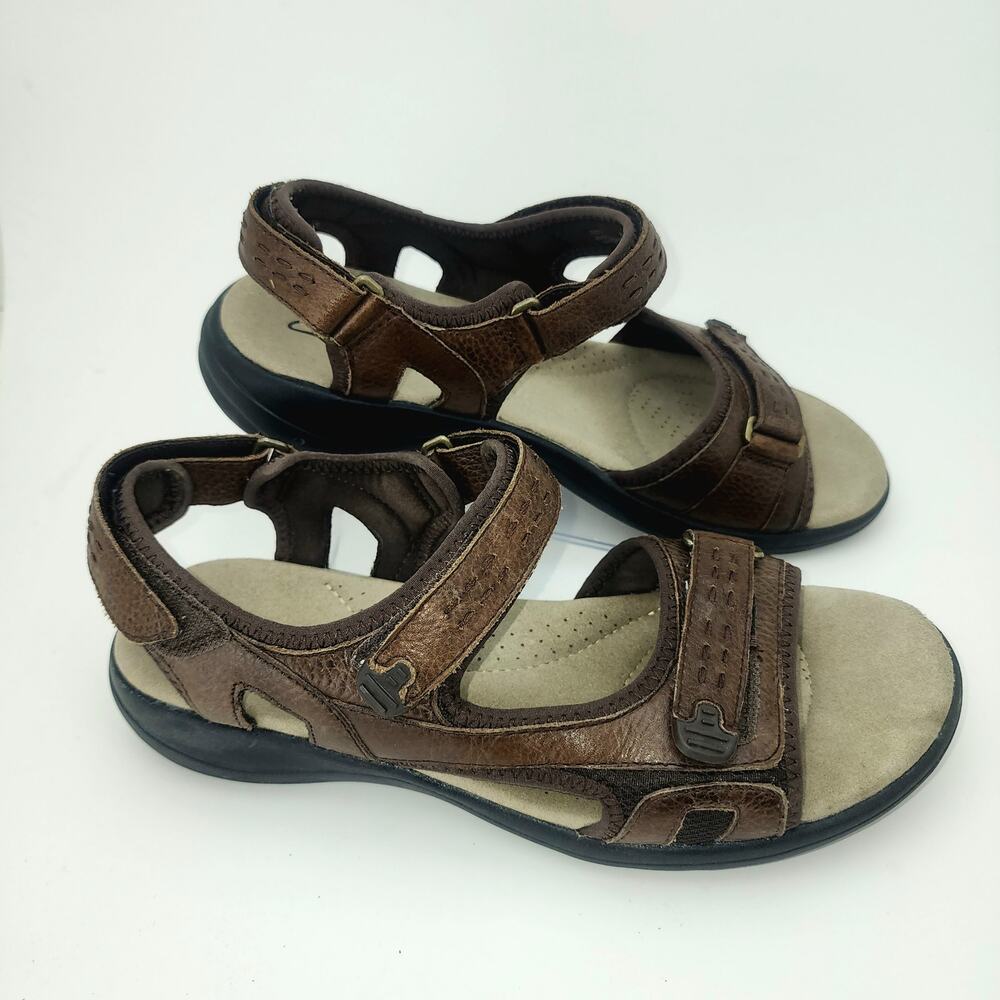 Clarks Sandal Brown Leather Sport Ankle Strap Shoe Womens 9W  Open Toe Comfort